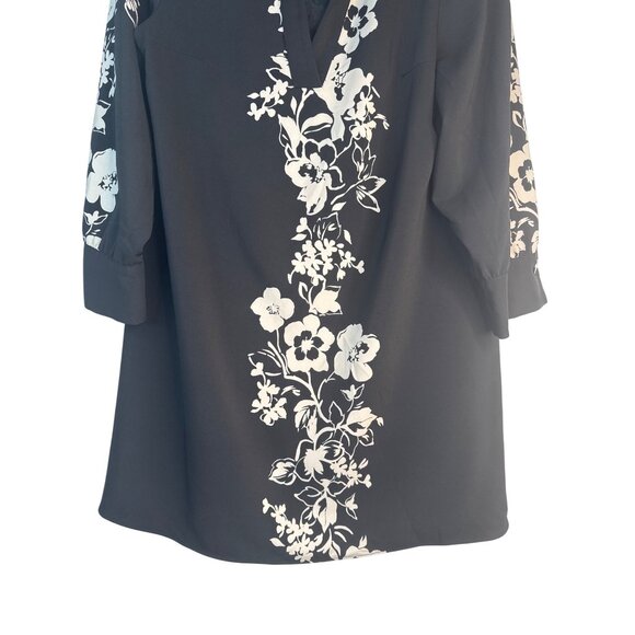 ZARA Large Black Floral Print Tunic Dress V-Neck 3/4 Sleeve Polyester/Elastane - Picture 6 of 12